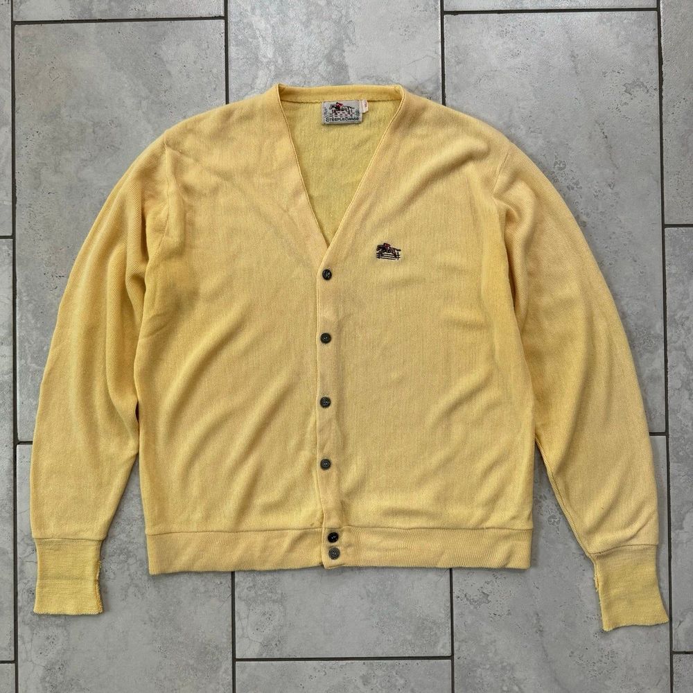 VINTAGE Steeplechase V Neck Button Up Cardigan Sweater Tan 100% Dupon Orlon XL